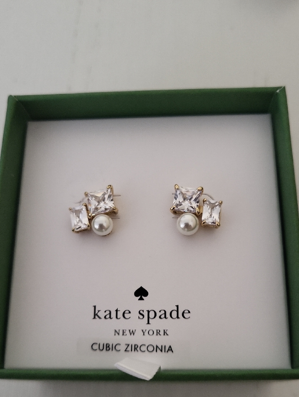 Kate Spade Gold Tone Cubic Zirconia & Pearl Stud Earrings - White, Gold